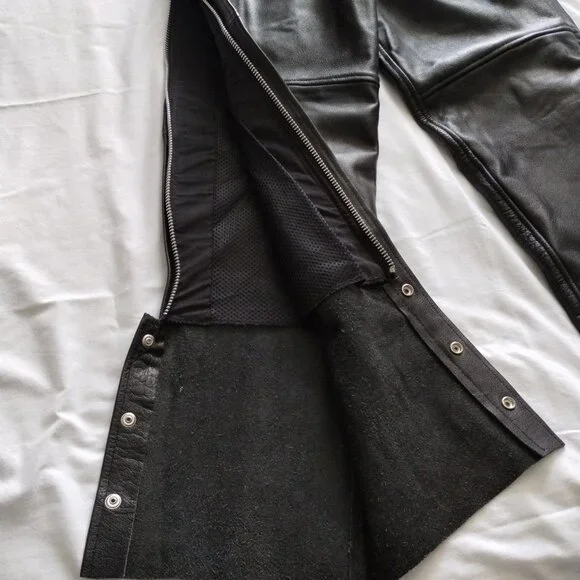 LEATHER KING Black Leather MOTORCYCLE CHAPS Size LARGE